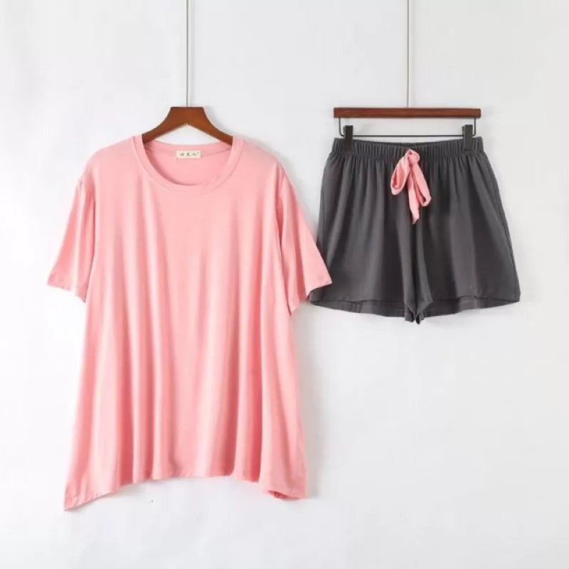 Half Sleeve & Short Apring Soft Cotton Women Intimate Sleepwear (Pink With Dark Grey) - Oshi.pk - Buy & Sell Online