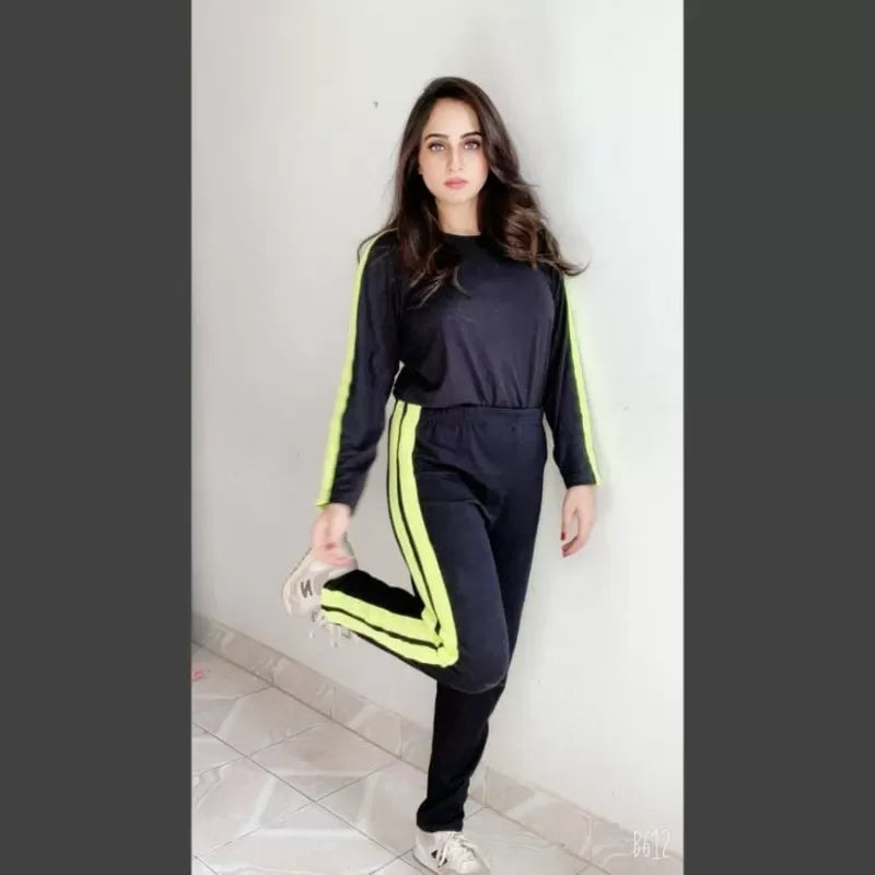 Plain Black with Green Stripes Full Sleeves Track Suit for Women - Oshi.pk - Buy & Sell Online