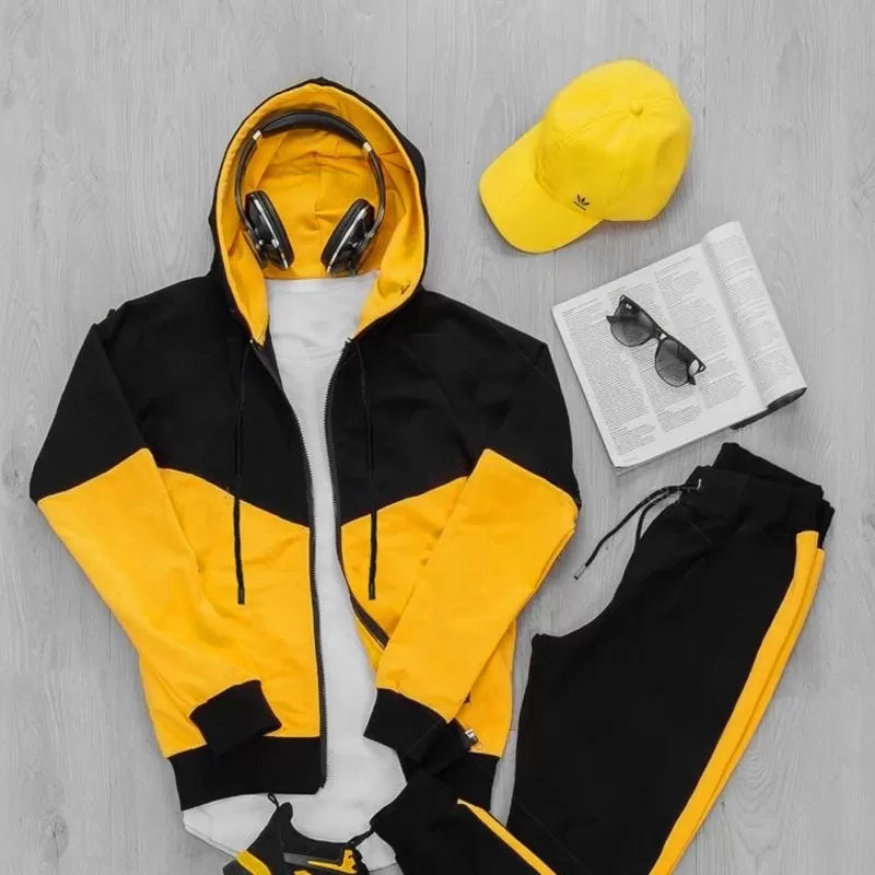 Mens Black And Yellow Arrow Cut Fleece Slim Fit Tracksuit (ABZ-102) - Oshi.pk - Buy & Sell Online