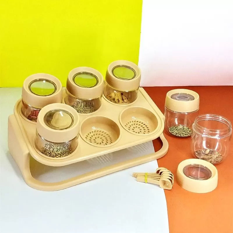 Masala Rack 6pcs Spice Stand Rack with Spoons (Each Jar Capacity 250-Grams) - Oshi.pk - Buy & Sell Online