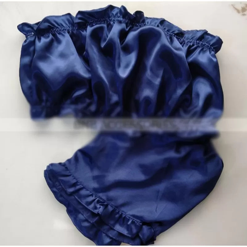 Satin Striped Frill Trim Tube Top And Shorts PJ Set (Blue) - Oshi.pk - Buy & Sell Online