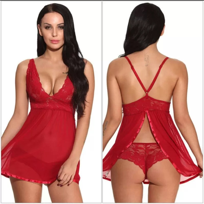 Sexy Red Short Nighty For Girls Floral Lace lingerie sleepwear for Women - Oshi.pk - Buy & Sell Online