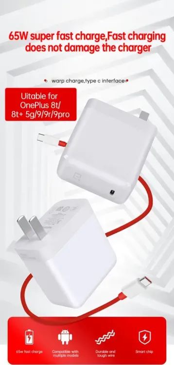 65 watt WARP Charger for OnePlus All Models With Data Cable |Warp Charger for OnePlus with Fast Charging Cable USB C to USB C - 65W Power Adapter - Oshi.pk - Buy & Sell Online