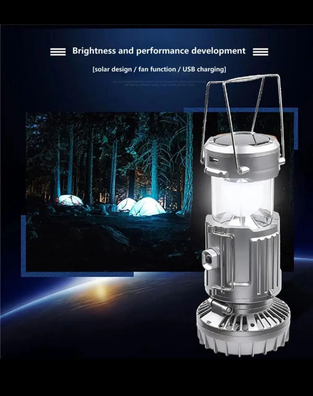 6in1 portable outdoor LED camping lantern with fan solar charge rechargeable light energy saving tent lamp flashlight - Oshi.pk - Buy & Sell Online