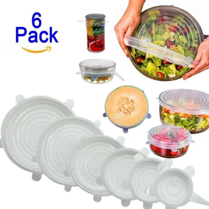 6 PCS REUSABLE SILICONE STRETCH LIDS | FRESH KEEPING KITCHEN ACCESSORIES - Oshi.pk - Buy & Sell Online