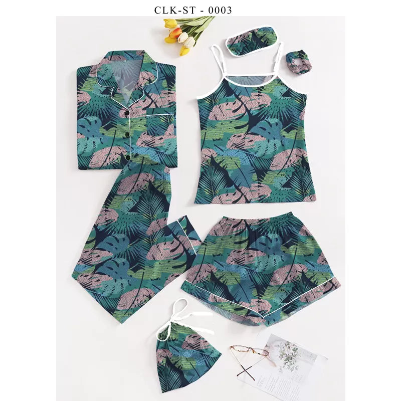 7pcs Floral Print Satin Pajama Set (Design-43) - Oshi.pk - Buy & Sell Online