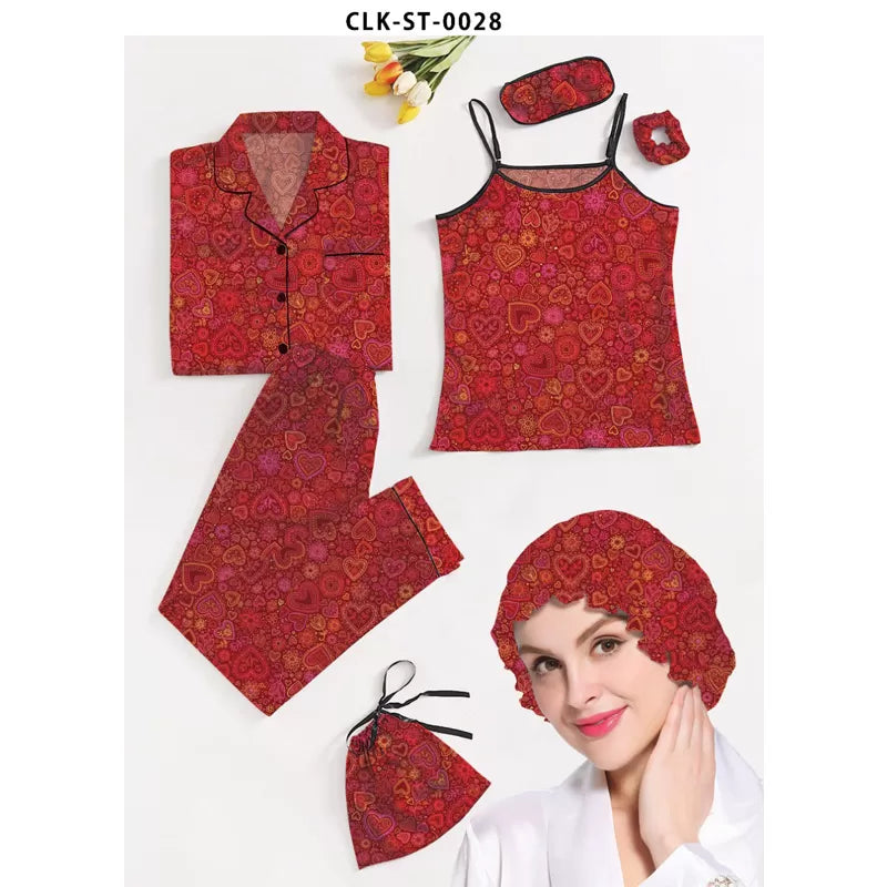 7pcs Floral Print Satin Pajama Set (Design-54) - Oshi.pk - Buy & Sell Online