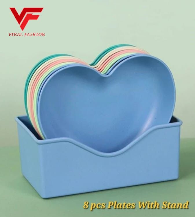 8 Pcs Multi-function Spit Bone Heart Shape Plate Set Dish Household Food Grade Plastic Spit Bone Dish Hearts Plate Set Dining Table Garbage Plates - Oshi.pk - Buy & Sell Online