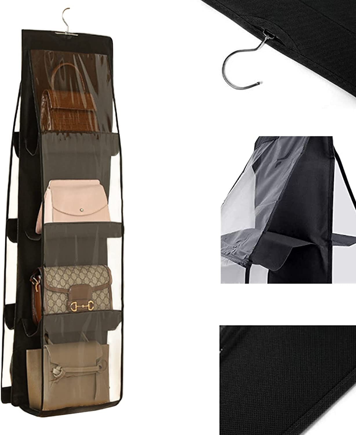 8 Pockets Hanging Purse Handbag Organizer 1 Pcs with Stainless Steel Hook 75gsm Clear Hanging Shelf Bag Collection Storage - Oshi.pk - Buy & Sell Online