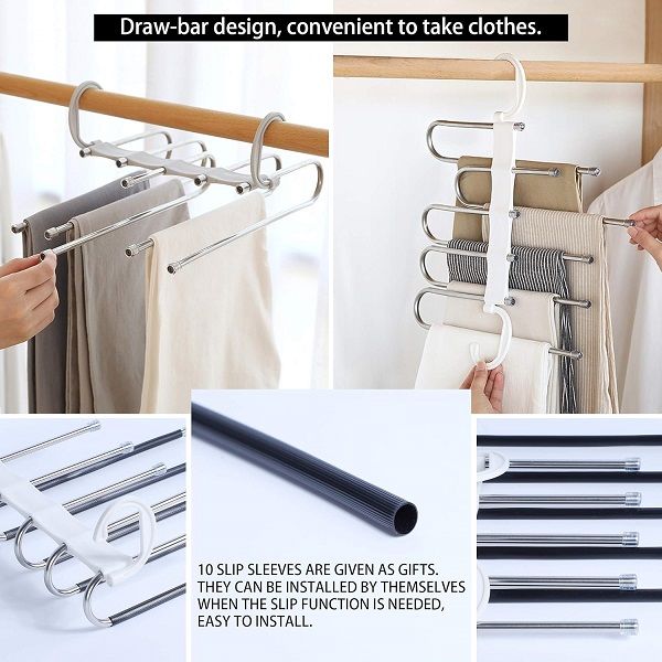 Adjustable 5 in 1 Pants Hanger Made of Plastic & Aluminum - Oshi.pk - Buy & Sell Online