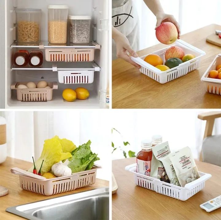 Adjustable Fridge Storage Basket Expandable Fridge Storage Rack Plastic Fridge Space Saver Food Organizer Tray Refrigerator Pull-out Drawers - Oshi.pk - Buy & Sell Online