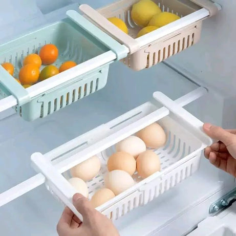 Adjustable Fridge Storage Basket Expandable Fridge Storage Rack Plastic Fridge Space Saver Food Organizer Tray Refrigerator Pull-out Drawers - Oshi.pk - Buy & Sell Online