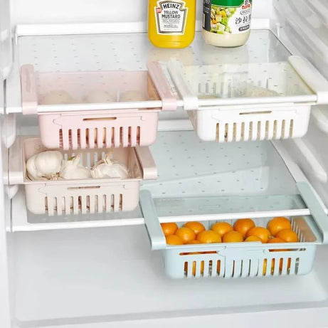 Adjustable Fridge Storage Basket Expandable Fridge Storage Rack Plastic Fridge Space Saver Food Organizer Tray Refrigerator Pull-out Drawers - Oshi.pk - Buy & Sell Online