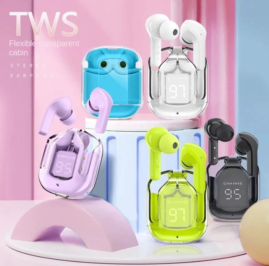 Air31 Wireless Earbuds Transparent with Deep Bass & Battery Display TWS Wireless Bluetooth Earphones AirPod AirBuds Built-in Charging Compartment - Oshi.pk - Buy & Sell Online
