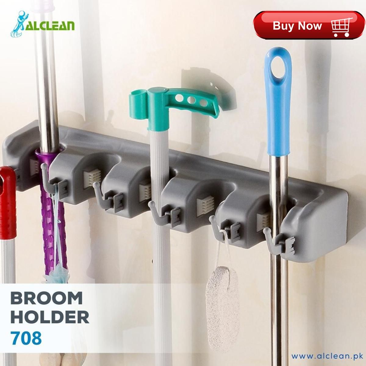 AlClean Broom and Mop Holder Wall Mount and Garden Tool Organizer, 5 Slot 6 Hooks Wall Mounted Organizers with 2 No Drilling Mop Storage Holder for Cl - Oshi.pk - Buy & Sell Online