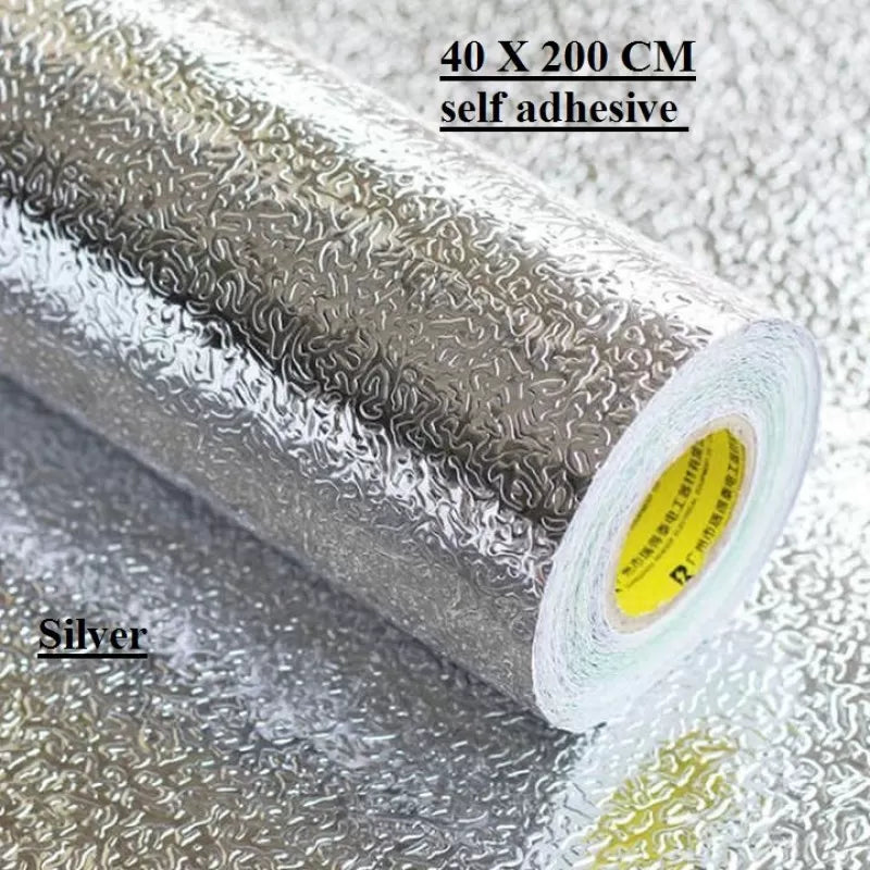 Aluminium Foil Self Adhesive Sticker Roll, Silver color Kitchen Backsplash Wallpaper, Heat Resistant Oil Proof Waterproof Aluminium Sheet DIY Sticker, - Oshi.pk - Buy & Sell Online