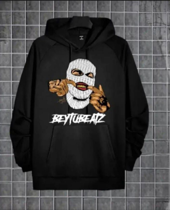 Trendy New Famous Ghanster Printed Kangaroo Hoodie In Black Pocket Drawstring Pullovers Clothing Long Sleeves Export Quality Winter Wear - Oshi.pk - Buy & Sell Online