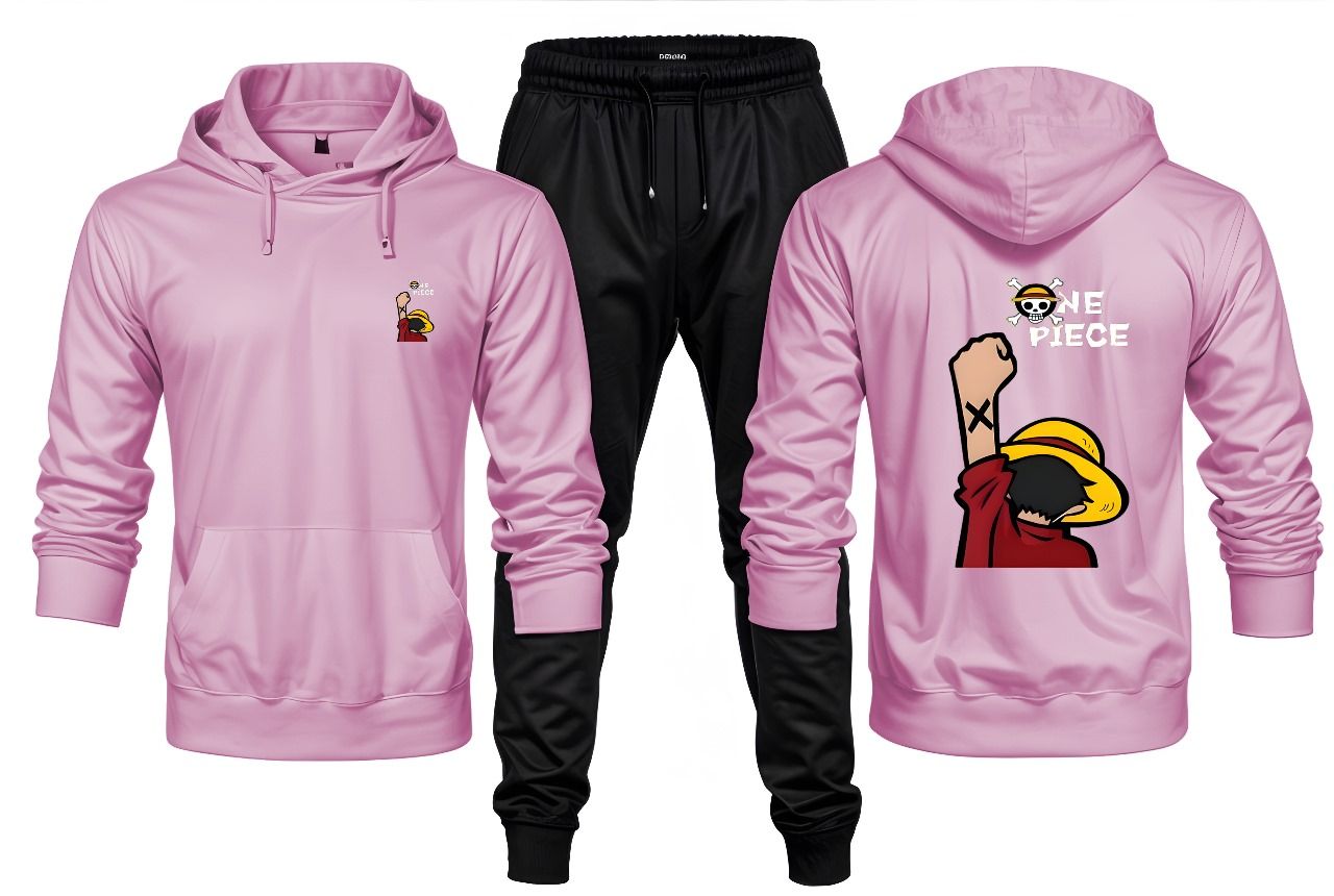 New Front Back One Piece Pirates Printed Pink Hoodie and Black Trouser Tracksuit Winter Collection trendy fashion Gym Sports Outdoors Wear - Oshi.pk - Buy & Sell Online