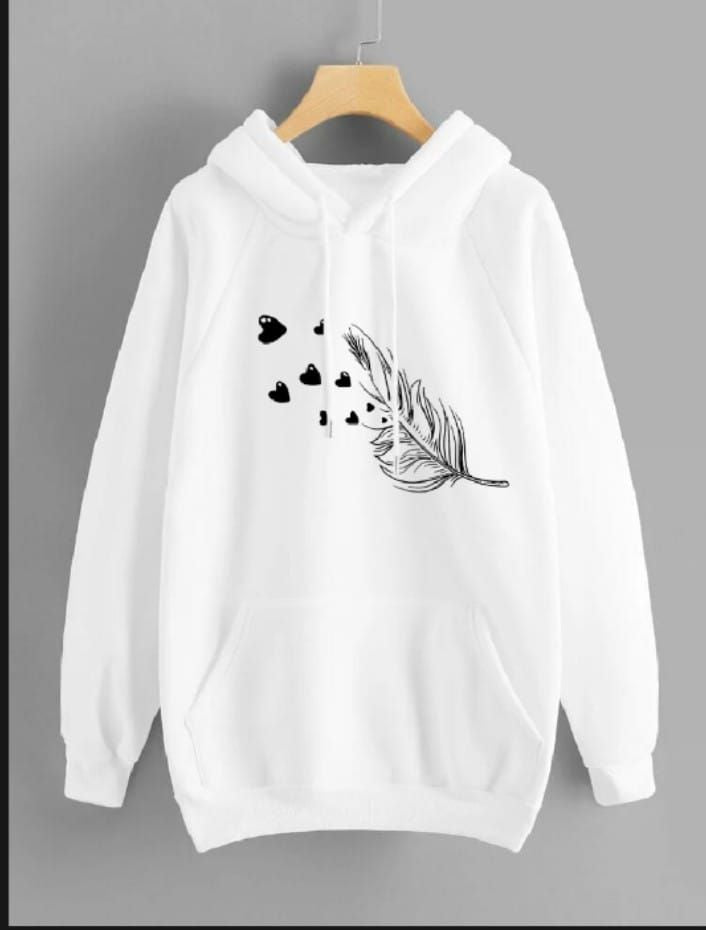 Leaf Printed Fleece Full Sleeves Pull Over Hoodie In White For Women & Girls - Oshi.pk - Buy & Sell Online