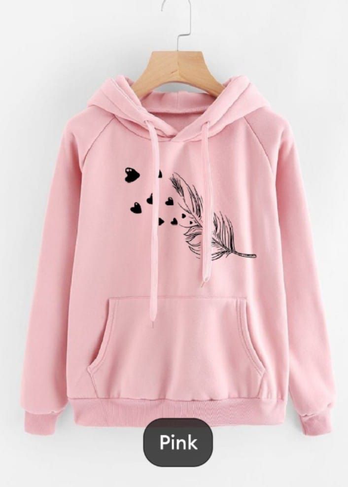 Leaf Printed Fleece Full Sleeves Pull Over Hoodie In Pink For Women & Girls - Oshi.pk - Buy & Sell Online