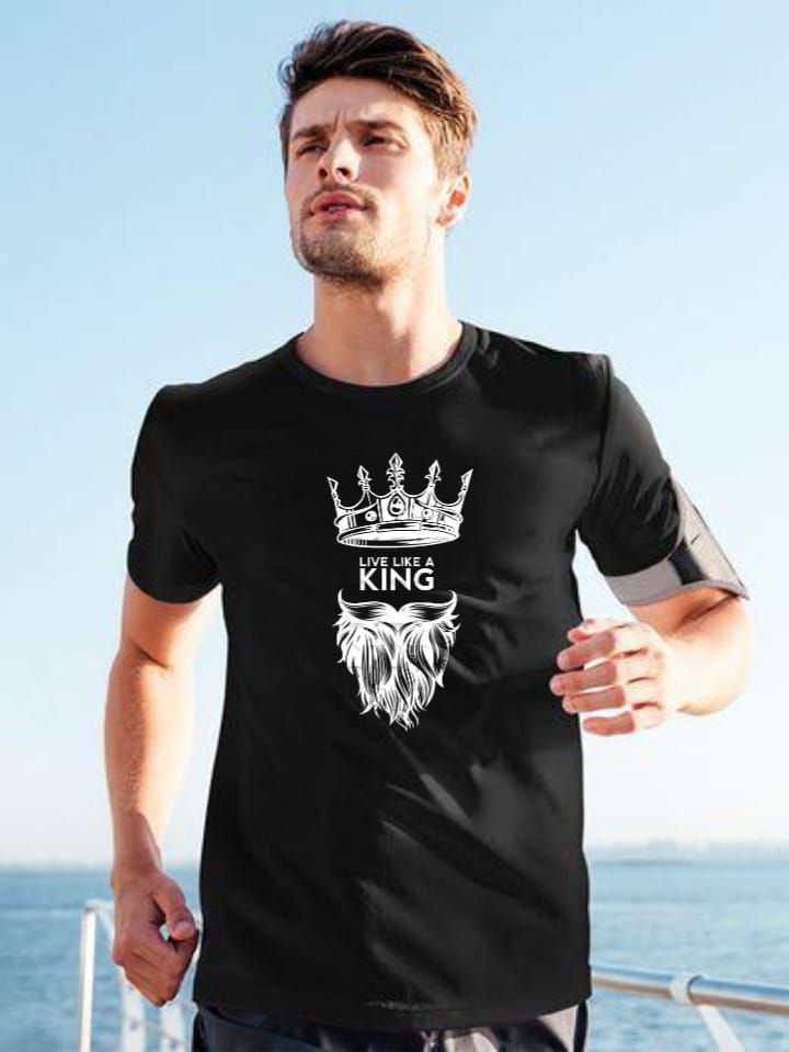 Amazing Summer Collection Smart Fit Trendy Live Like A King Printed O-Neck Half Sleeves Black T Shirt For Men - Oshi.pk - Buy & Sell Online