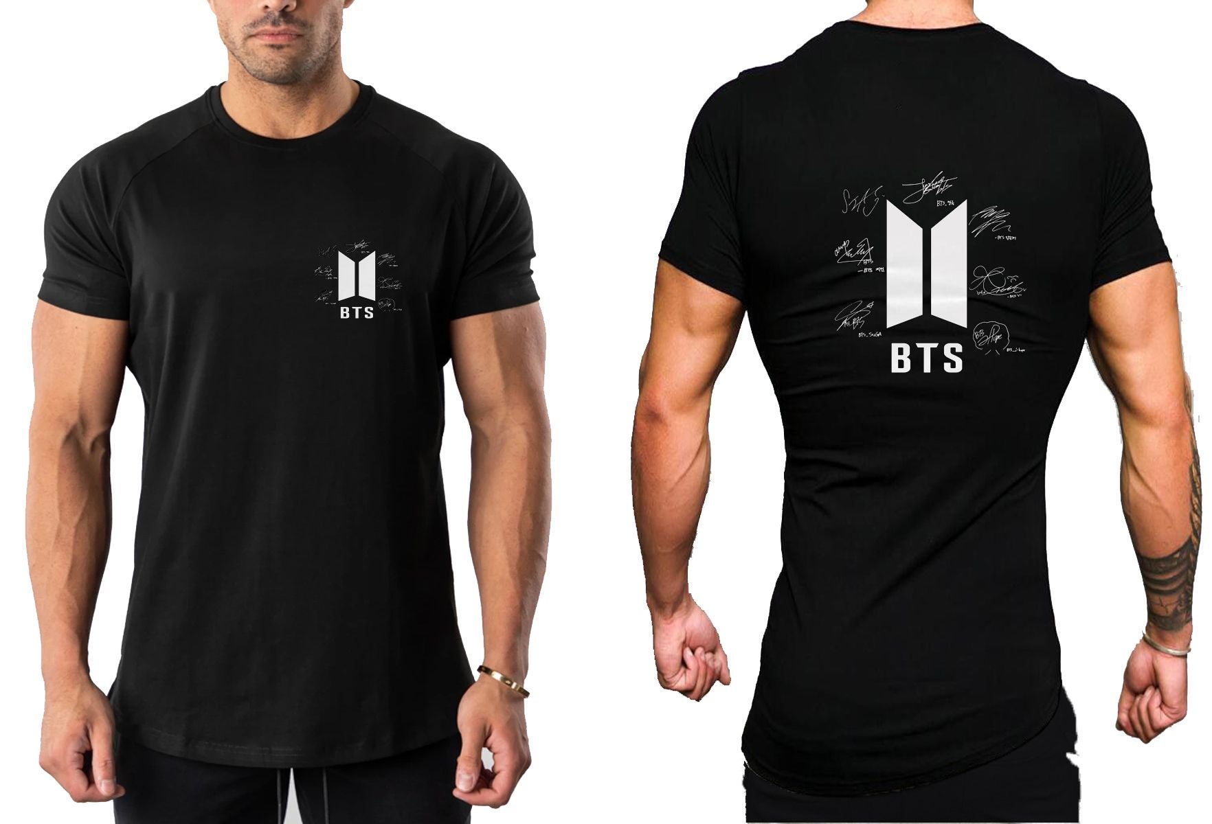 Amazing Summer Collection Smart Fit Trendy Signature Bts Front Back Printed For BTS Fan n Lovers Half Sleeves Bts member sign Black Shirt For Men - Oshi.pk - Buy & Sell Online