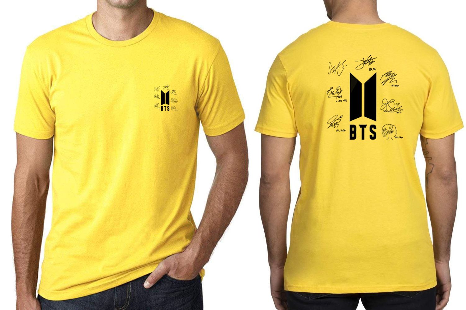 Amazing Summer Collection Smart Fit Trendy Signature Bts Front Back Printed For BTS Fan n Lovers Half Sleeves Bts member sign Yellow Shirt For Men - Oshi.pk - Buy & Sell Online