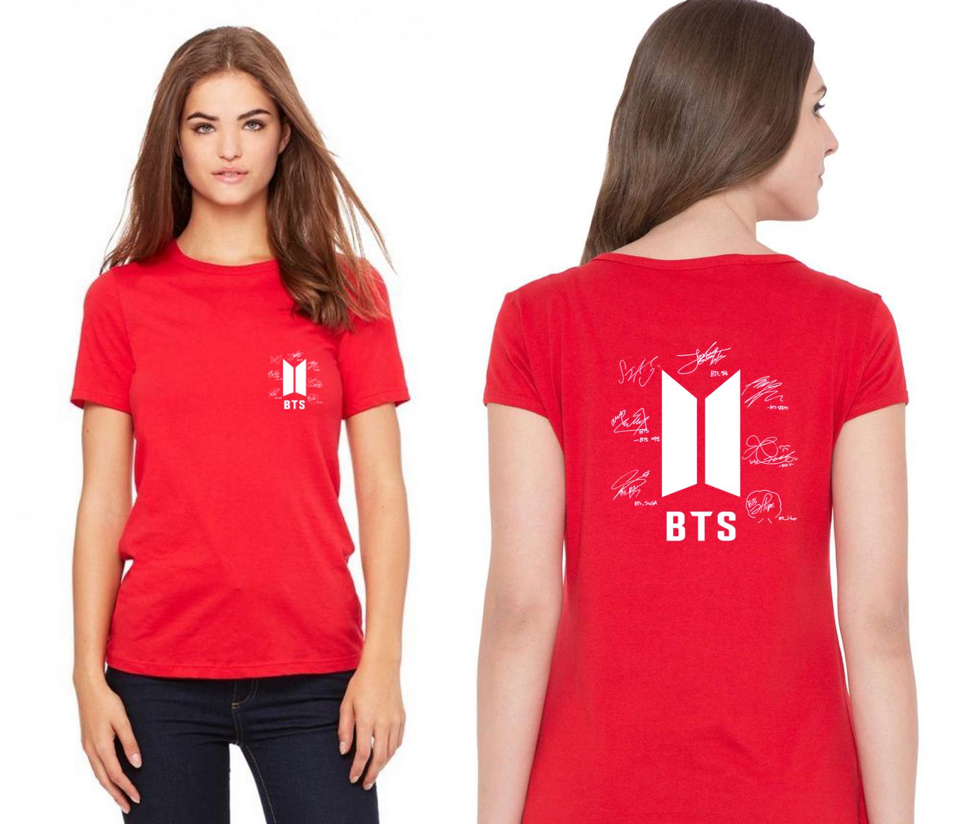 Amazing Summer New Collection BTS Signature all seven members tag printed Red T shirt Front Back Sign Printed - Oshi.pk - Buy & Sell Online