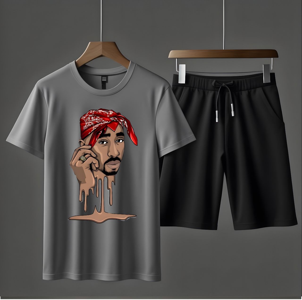 Amazing Tracksuit For Men Face Printed Cotton Half Sleeves O Neck Trendy T Shirt And Short For Summer wear - Oshi.pk - Buy & Sell Online
