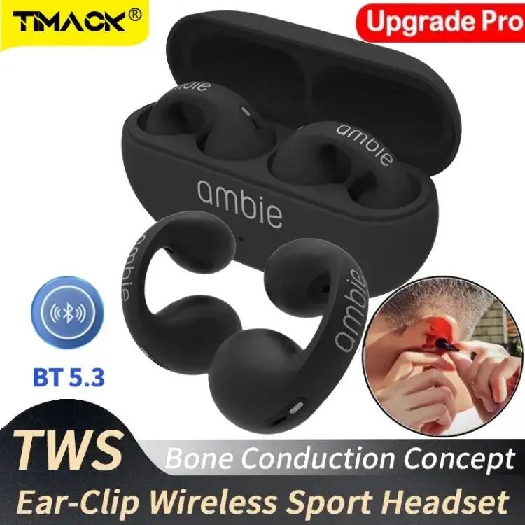 Ambie Wireless Ear Clip Bluetooth 5.3 Headphones Ear cuffs Sport Outdoor Headset Earring Type Wireless Bluetooth IPX5 Waterproof Sports Earbuds For Am - Oshi.pk - Buy & Sell Online