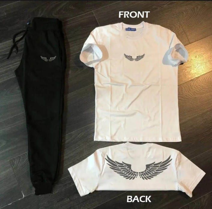 Angel Silver WIngs Printed Cotton Half Sleeves O Neck Black Trouser & Peach T shirt - Oshi.pk - Buy & Sell Online
