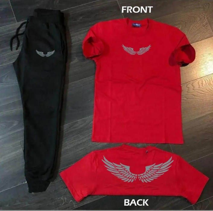 Angel Silver WIngs Printed Cotton Half Sleeves O Neck Black Trouser & Red T shirt - Oshi.pk - Buy & Sell Online