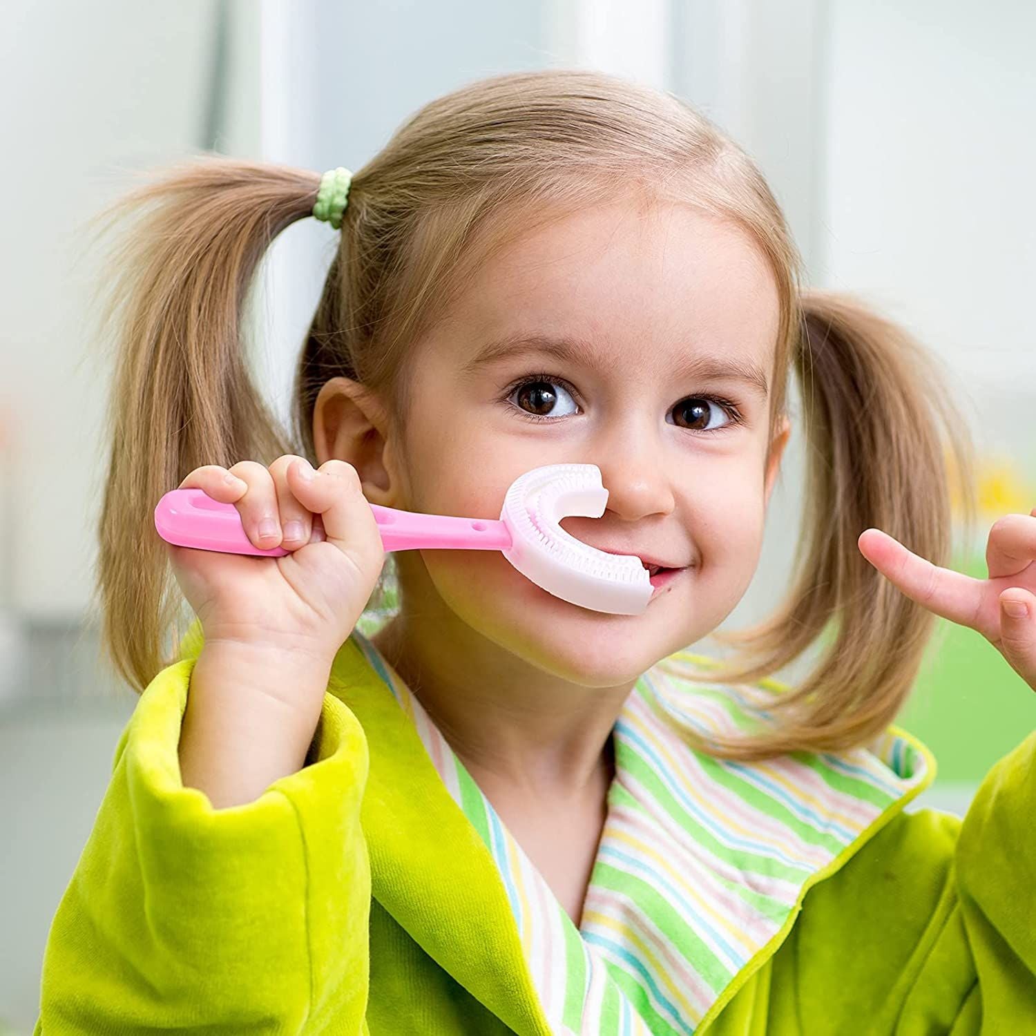 Pack 2 Baby Toothbrush For 5-10 Years Toddlers Teeth Cleaning Brush Kids U Shaped Tooth brush For Children Mouth Oral Cleaning Brush Toothbrushes - Oshi.pk - Buy & Sell Online