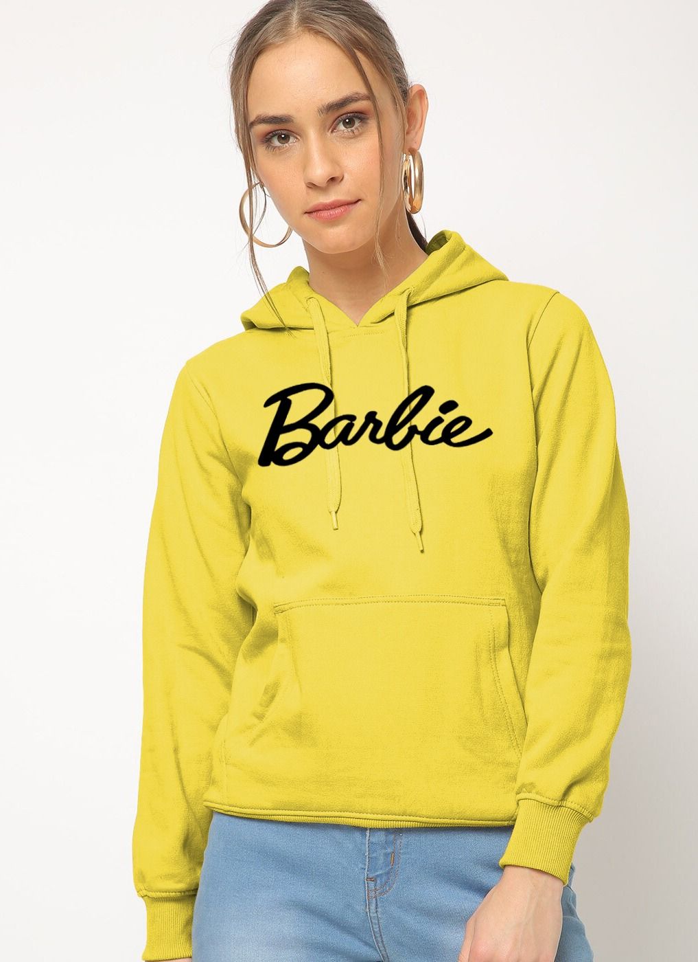 Barbie Printed Yellow Hoodie For Women In Export Quality Fabric Guaranteed - Oshi.pk - Buy & Sell Online