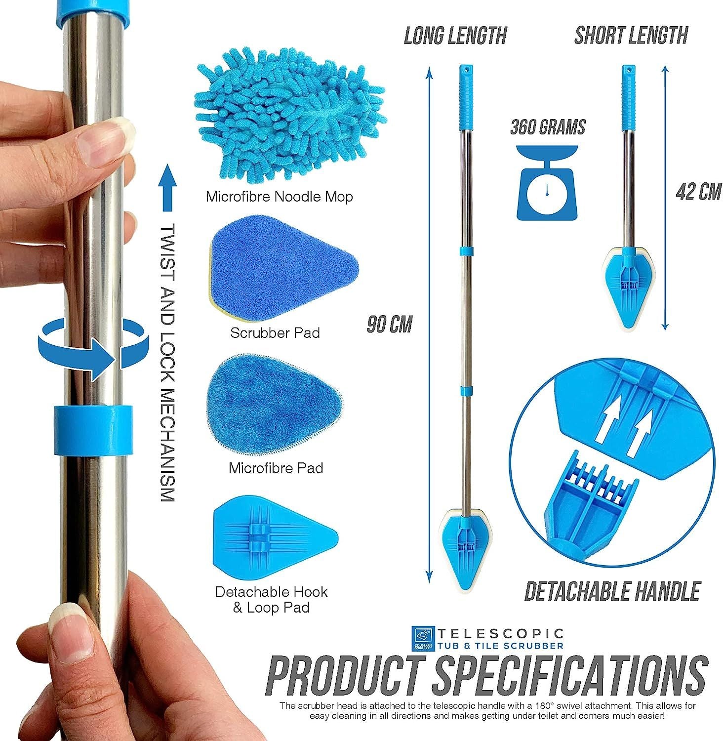 Bathroom Tile Cleaner Telescopic Shower Mop Extendable Bath Cleaning Scrubber Tool (New Telescopic Bathroom Cleaning Kit) - Oshi.pk - Buy & Sell Online