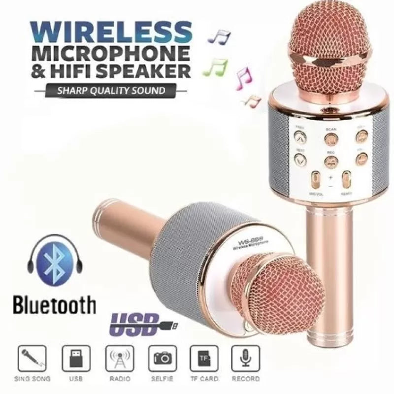 Best Microphone WS 858 for clear speaking professional karaoke speaker Wireless Bluetooth Hifi Speaker plus an original aux cable with mic - Oshi.pk - Buy & Sell Online