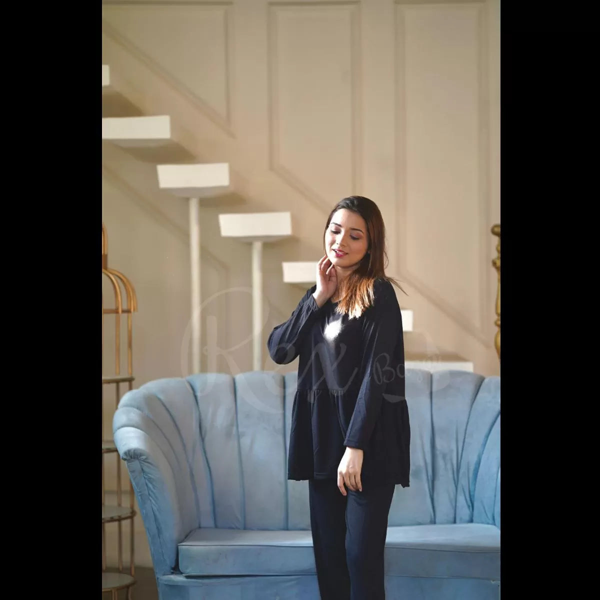 Black Frill Style T Shirt with Palazzo style pajama Full Sleeves Night Suit for her - Oshi.pk - Buy & Sell Online