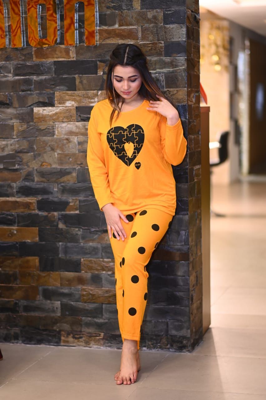 YELLOW HEART PRINTED NIGHT SUIT FOR GIRLS AND WOMEN - Oshi.pk - Buy & Sell Online