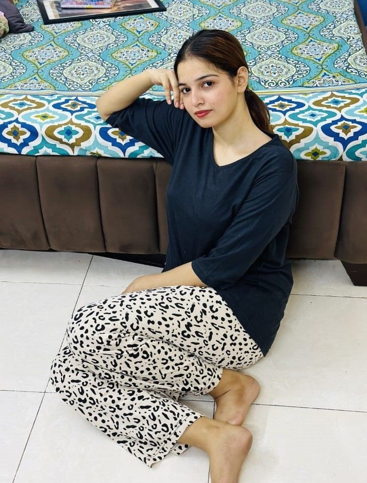 Black Plain V Neck Quater Sleeves Tshirt and Offwhite Printed Plazo Pajama Home Wear (DESIGN 2) - Oshi.pk - Buy & Sell Online