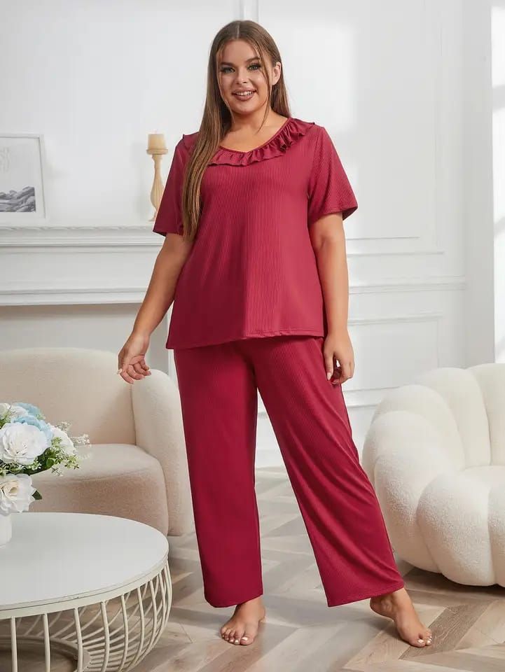 Maroon Neck Frill Style Half Sleeves Home Wear - Oshi.pk - Buy & Sell Online