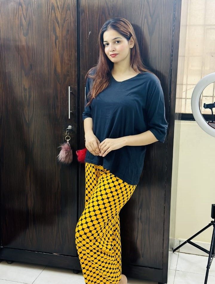 Black Plain V Neck Quater Sleeves Tshirt and Yellow Printed Plazo Pajama Home Wear - Oshi.pk - Buy & Sell Online