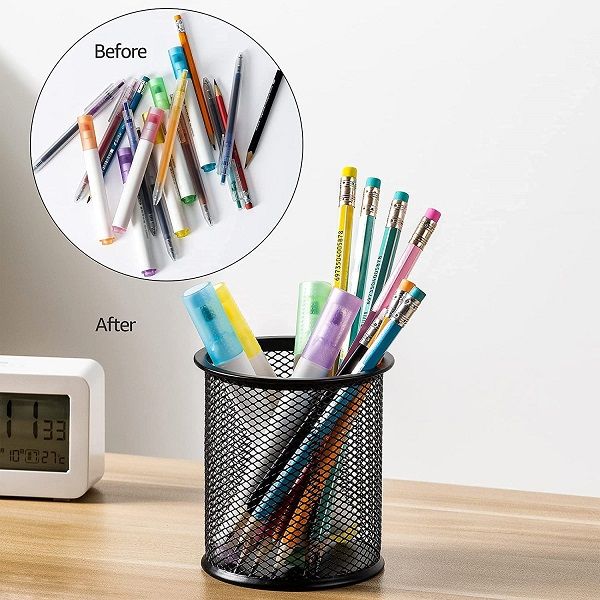 Black Single Round Mesh Metal Pen Pencil Holder Organizer for Home Office - Oshi.pk - Buy & Sell Online