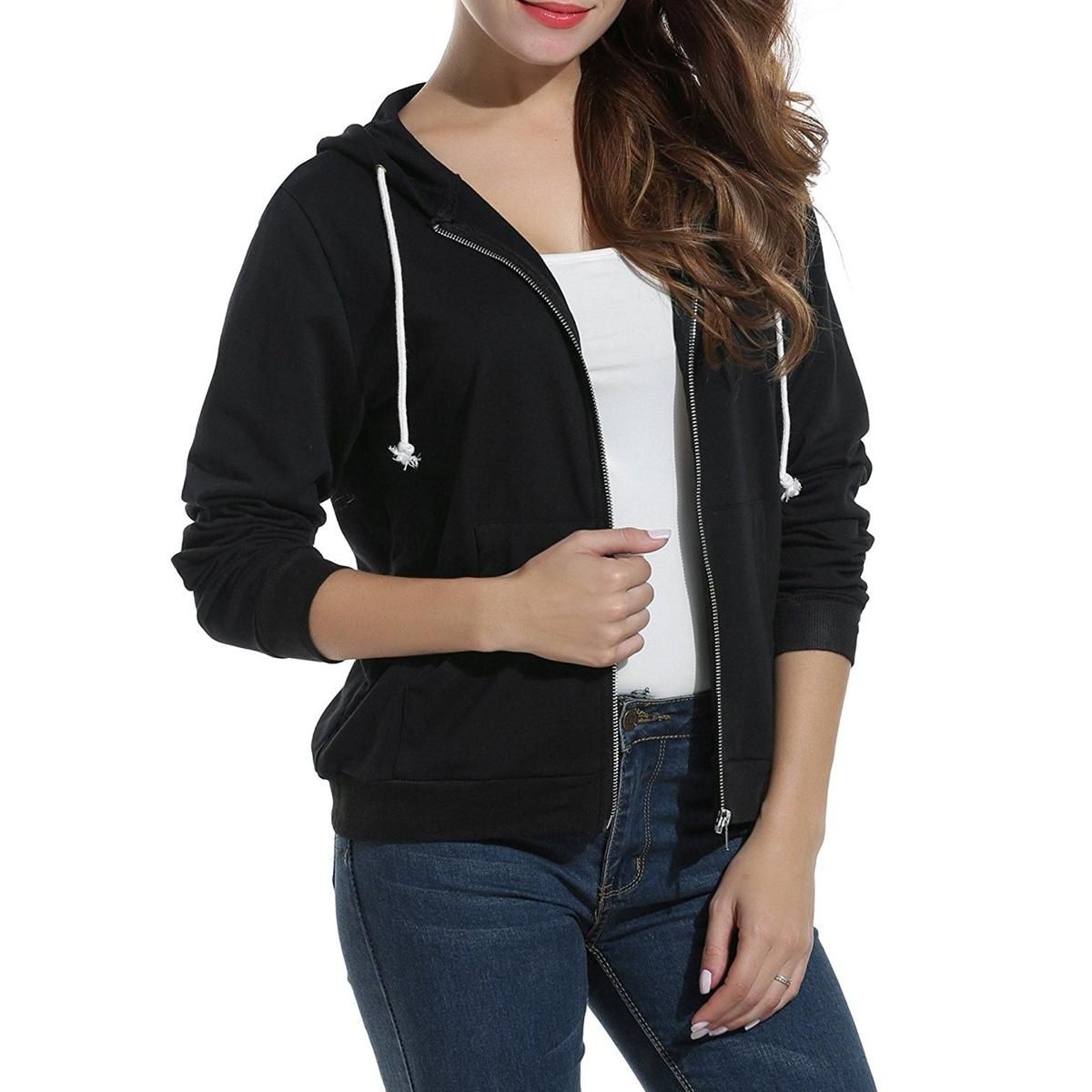 Black Zipper Fleece Plain Pull Over Hoddie for Women - Oshi.pk - Buy & Sell Online