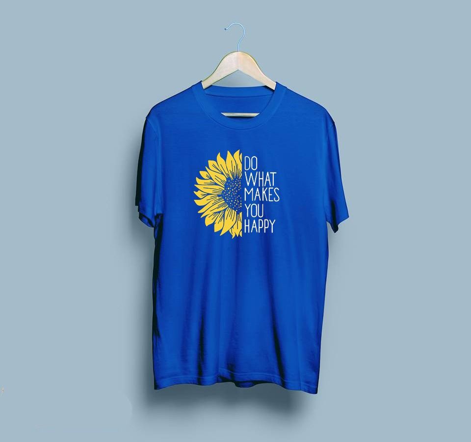 Blue T Shirt for Women n Girls Summer collection in stylish New SUNFLOWER printed round neck half sleeves T shirt - Oshi.pk - Buy & Sell Online