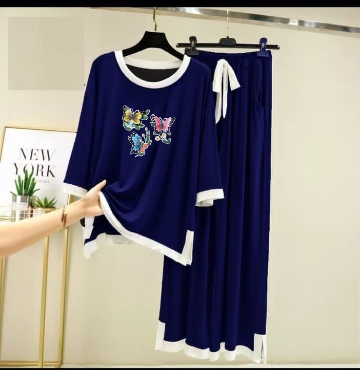 Blue with White Round Neck with Flapper Pajama Full Sleeves night suit for her - Oshi.pk - Buy & Sell Online
