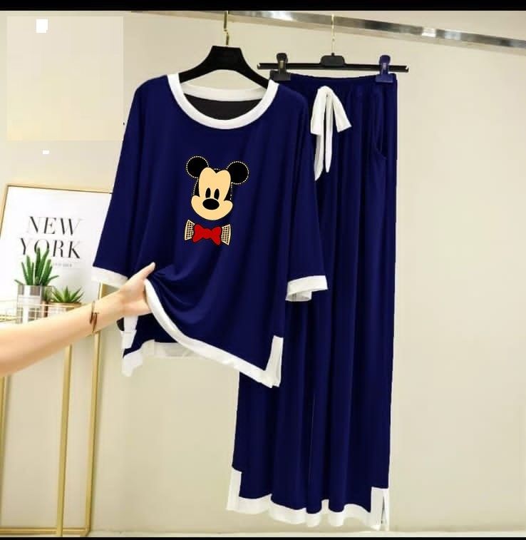 Blue with White Round Neck with Flapper Pajama Full Sleeves night suit for her - Oshi.pk - Buy & Sell Online