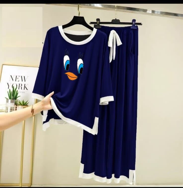 Blue with White Round Neck with Flapper Pajama Full Sleeves night suit for her - Oshi.pk - Buy & Sell Online