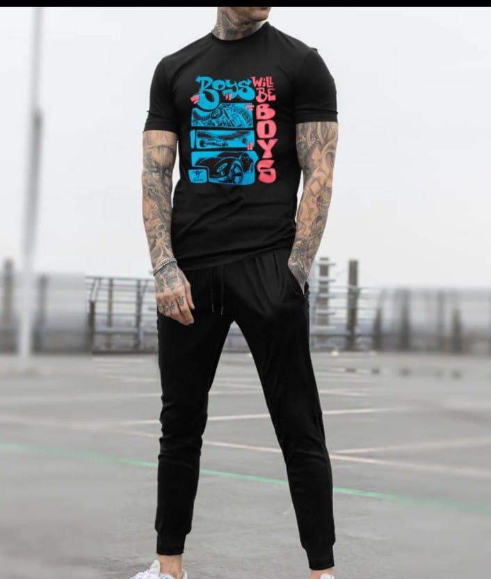 Boys will Be Boys Logo Printed Half Sleeves Cotton Jersey Summer T-Shirt & Trouser Tracksuit - Oshi.pk - Buy & Sell Online