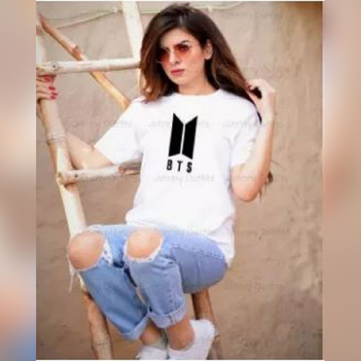 BTS New Design Printed Cotton Half Sleeves O Neck White T Shirt For Women - Oshi.pk - Buy & Sell Online
