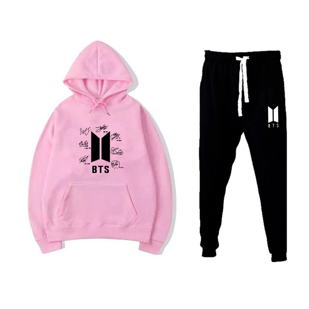 BTS Signature Printed Winter Tracksuit With Warm Fleece pink Hoodie and Trouser For Womens - Oshi.pk - Buy & Sell Online